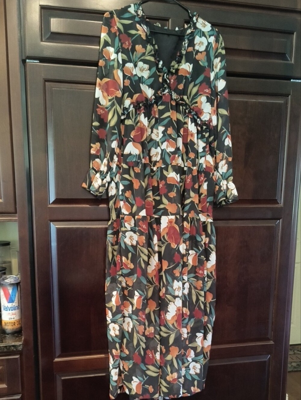 Floral Ruffle V-Neck Maxi Dress - Black Multi